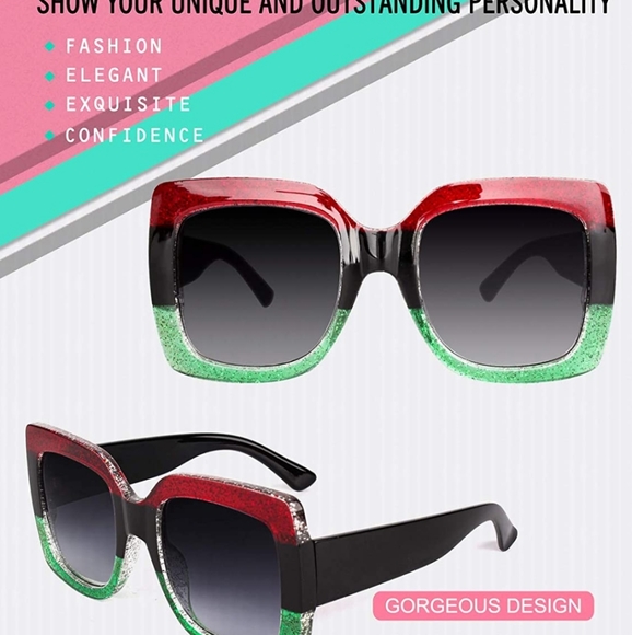 Square Colorblock Glitter Sunglasses - Picture 4 of 16